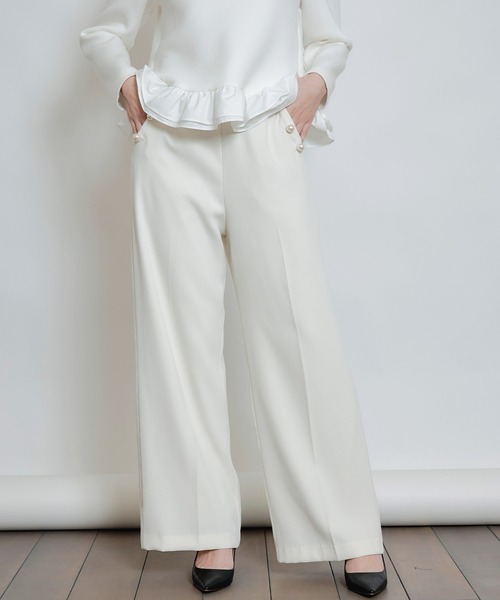 PICCIN PERLA（ピッチンペルラ）の「ハイウエスト センタープレス ポケットパールワイドパンツ（スラックス・レディース・ブラック/ピンク/ベージュ/オフホワイト・S/M）」の2枚目の写真