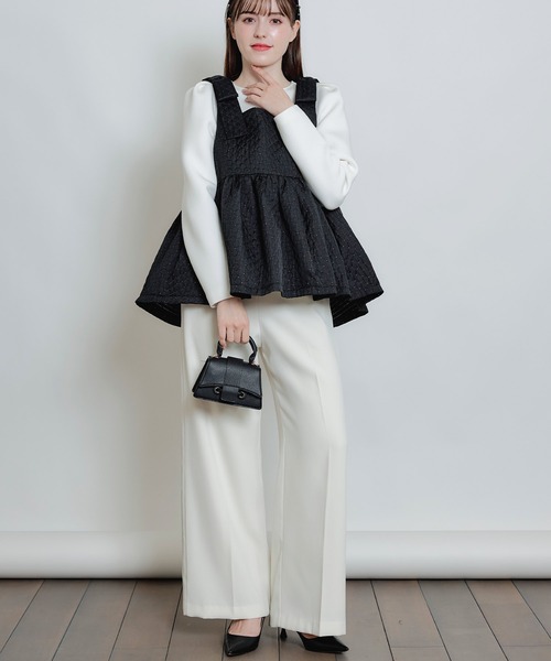 PICCIN PERLA（ピッチンペルラ）の「ハイウエスト センタープレス ポケットパールワイドパンツ（スラックス・レディース・ブラック/ピンク/ベージュ/オフホワイト・S/M）」の18枚目の写真