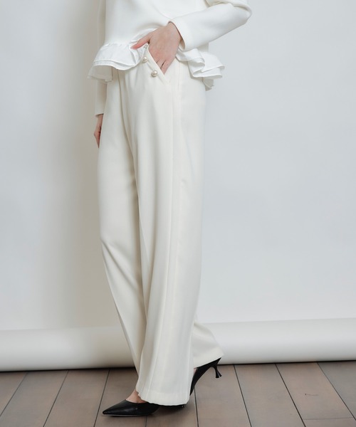 PICCIN PERLA（ピッチンペルラ）の「ハイウエスト センタープレス ポケットパールワイドパンツ（スラックス・レディース・ブラック/ピンク/ベージュ/オフホワイト・S/M）」の12枚目の写真