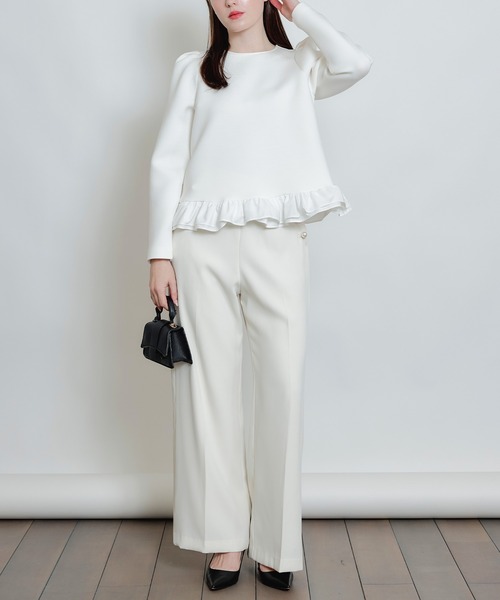 PICCIN PERLA（ピッチンペルラ）の「ハイウエスト センタープレス ポケットパールワイドパンツ（スラックス・レディース・ブラック/ピンク/ベージュ/オフホワイト・S/M）」の15枚目の写真