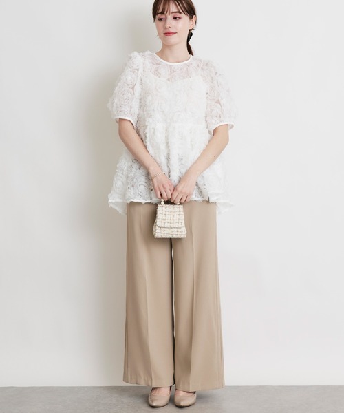 PICCIN PERLA(ピッチンペルラ)の「ハイウエスト センタープレス ポケットパールワイドパンツ(スラックス・レディース・ブラック/ピンク/ベージュ/オフホワイト・S/M)」の21枚目の写真