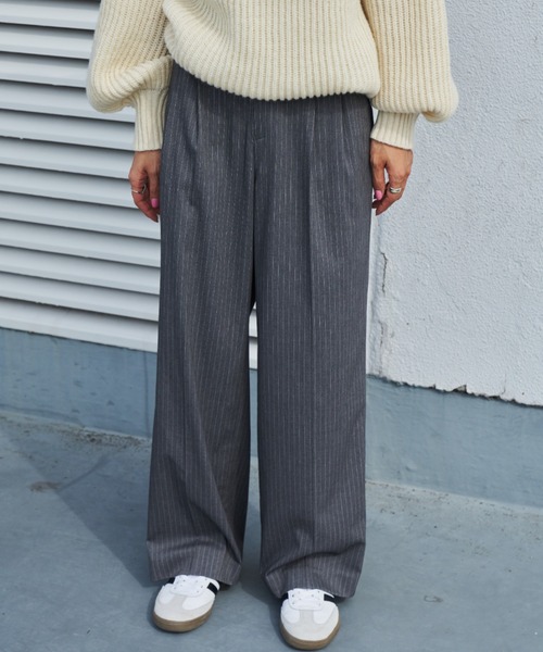 Auntie Rosa Holiday（アンティローザホリデー）の「ストライプタックワイドパンツ（スラックス・レディース・グレー系その他2/ネイビー×ホワイト・マルチサイズ）」の4枚目の写真