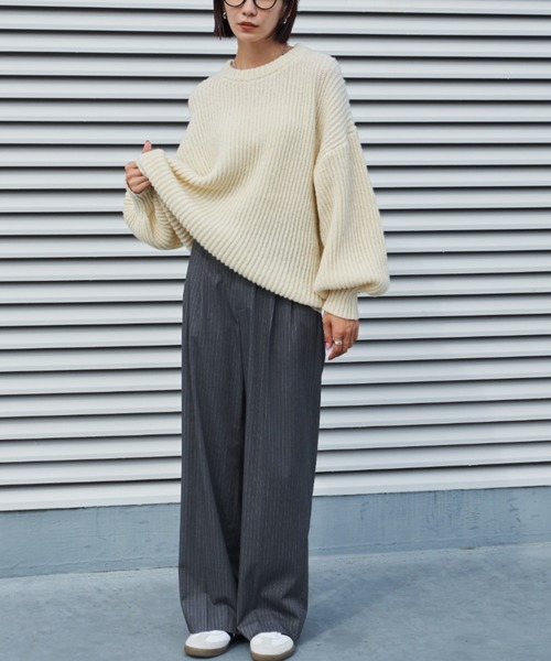 Auntie Rosa Holiday（アンティローザホリデー）の「ストライプタックワイドパンツ（スラックス・レディース・グレー系その他2/ネイビー×ホワイト・マルチサイズ）」の9枚目の写真