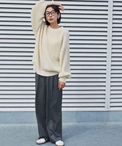 Auntie Rosa Holiday（アンティローザホリデー）の「ストライプタックワイドパンツ（スラックス・レディース・グレー系その他2/ネイビー×ホワイト・マルチサイズ）」の12枚目の写真