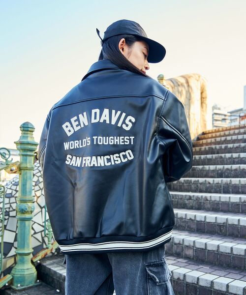 BEN DAVIS(ベンデイビス)の「【BEN DAVIS(ベンデイビス)】 FAUX LEATHER FLIGHT JACKET / レザー ワッペン 刺繍 フライトジャケット(ライダースジャケット・メンズ・ブラック/ブラウン・MEDIUM/X-LARGE/LARGE)」の8枚目の写真