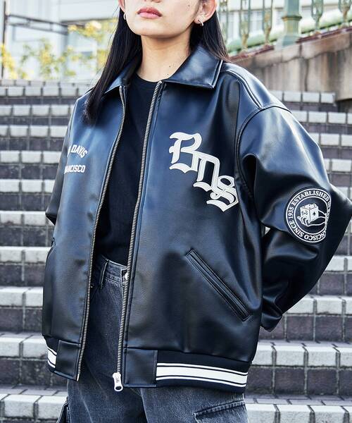BEN DAVIS(ベンデイビス)の「【BEN DAVIS(ベンデイビス)】 FAUX LEATHER FLIGHT JACKET / レザー ワッペン 刺繍 フライトジャケット(ライダースジャケット・メンズ・ブラック/ブラウン・MEDIUM/X-LARGE/LARGE)」の9枚目の写真