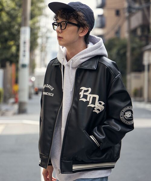 BEN DAVIS(ベンデイビス)の「【BEN DAVIS(ベンデイビス)】 FAUX LEATHER FLIGHT JACKET / レザー ワッペン 刺繍 フライトジャケット(ライダースジャケット・メンズ・ブラック/ブラウン・MEDIUM/X-LARGE/LARGE)」の10枚目の写真