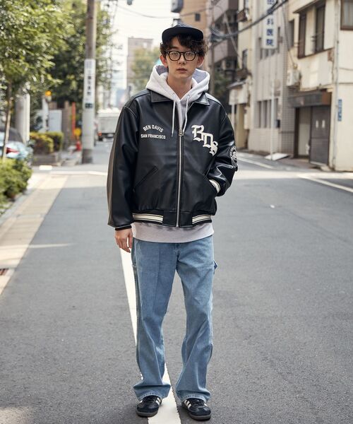 BEN DAVIS(ベンデイビス)の「【BEN DAVIS(ベンデイビス)】 FAUX LEATHER FLIGHT JACKET / レザー ワッペン 刺繍 フライトジャケット(ライダースジャケット・メンズ・ブラック/ブラウン・MEDIUM/X-LARGE/LARGE)」の14枚目の写真