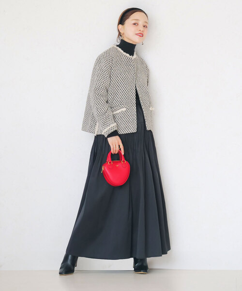 KOBE LETTUCE（コウベレタス）の「[ 田中亜希子さんコラボ ] 低身長サイズあり 選べる2タイプツイードジャケット（ノーカラージャケット・レディース・ホワイト系その他/ホワイト系/ホワイト×ブラック/ブラック/ホワイト系1/ブラック系・M2/2/M1/1）」の2枚目の写真