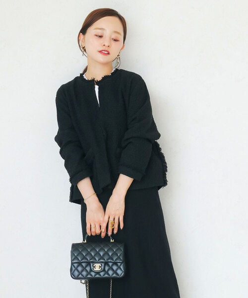 KOBE LETTUCE（コウベレタス）の「[ 田中亜希子さんコラボ ] 低身長サイズあり 選べる2タイプツイードジャケット（ノーカラージャケット・レディース・ホワイト系その他/ホワイト系/ホワイト×ブラック/ブラック/ホワイト系1/ブラック系・M2/2/M1/1）」の5枚目の写真