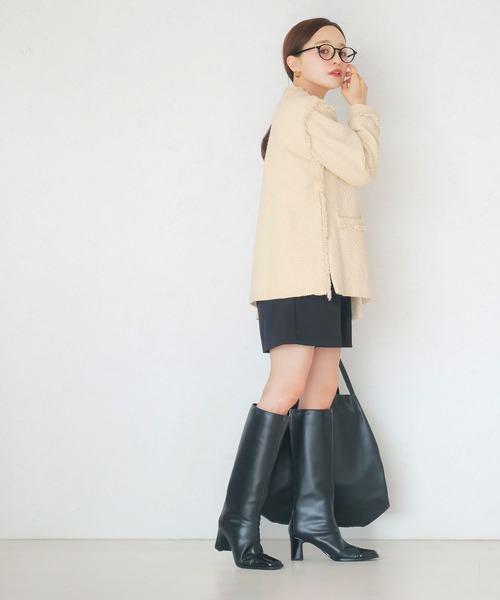 KOBE LETTUCE（コウベレタス）の「[ 田中亜希子さんコラボ ] 低身長サイズあり 選べる2タイプツイードジャケット（ノーカラージャケット・レディース・ホワイト系その他/ホワイト系/ホワイト×ブラック/ブラック/ホワイト系1/ブラック系・M2/2/M1/1）」の12枚目の写真