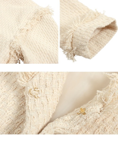 KOBE LETTUCE（コウベレタス）の「[ 田中亜希子さんコラボ ] 低身長サイズあり 選べる2タイプツイードジャケット（ノーカラージャケット・レディース・ホワイト系その他/ホワイト系/ホワイト×ブラック/ブラック/ホワイト系1/ブラック系・M2/2/M1/1）」の19枚目の写真