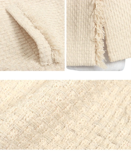 KOBE LETTUCE（コウベレタス）の「[ 田中亜希子さんコラボ ] 低身長サイズあり 選べる2タイプツイードジャケット（ノーカラージャケット・レディース・ホワイト系その他/ホワイト系/ホワイト×ブラック/ブラック/ホワイト系1/ブラック系・M2/2/M1/1）」の20枚目の写真