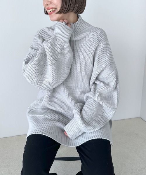 LEPSIM（レプシィム）の「7ゲージハイネック畔チュニック　971327（Tシャツ/カットソー・レディース・チャコールグレー/ライトグレー/ネイビー/オフホワイト・FREE）」の3枚目の写真