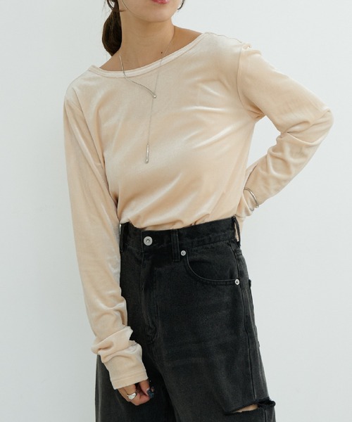 COLONY 2139（コロニートゥーワンスリーナイン）の「2WAYベロアロングスリーブTOPS（Tシャツ/カットソー・レディース・チャコールグレー/ブルー/アイボリー/カーキ・FREE）」の8枚目の写真