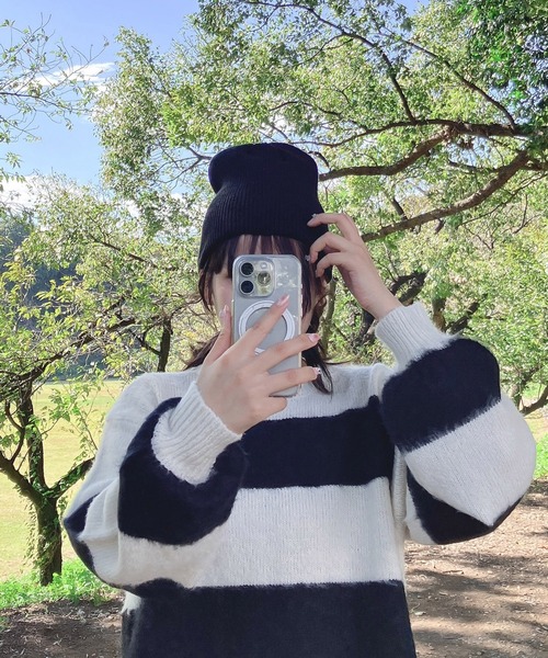 AS KNOW AS plus(アズノゥアズプラス)の「シンプルニットワッチ(ニットキャップ/ビーニー・レディース・ブラック/パープル/オレンジ/グレー/ブルー・FREE)」の1枚目の写真