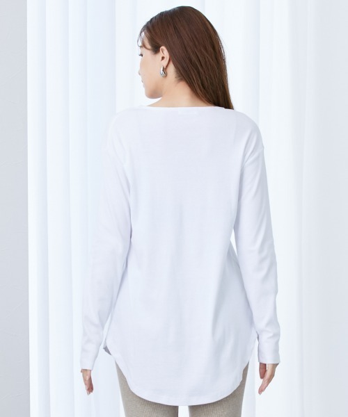 machatt マチャット　ラウンドヘムロングTシャツ(ホワイト) 新品未使用品 セール】高身長 綿100％ラウンドヘムロング丈Tシャツ （トール