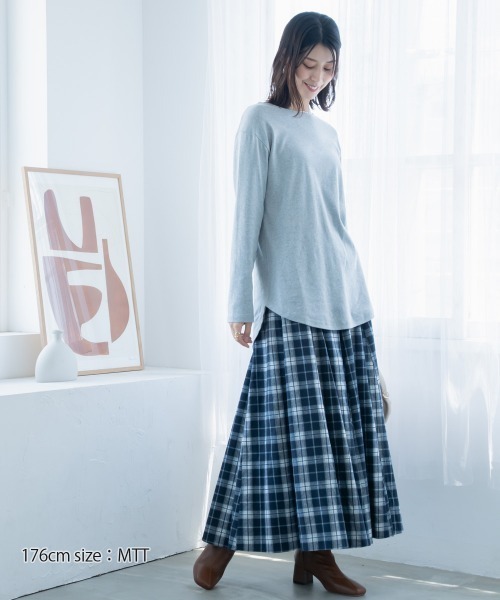 高身長 綿100％ラウンドヘムロング丈Tシャツ （トールサイズ