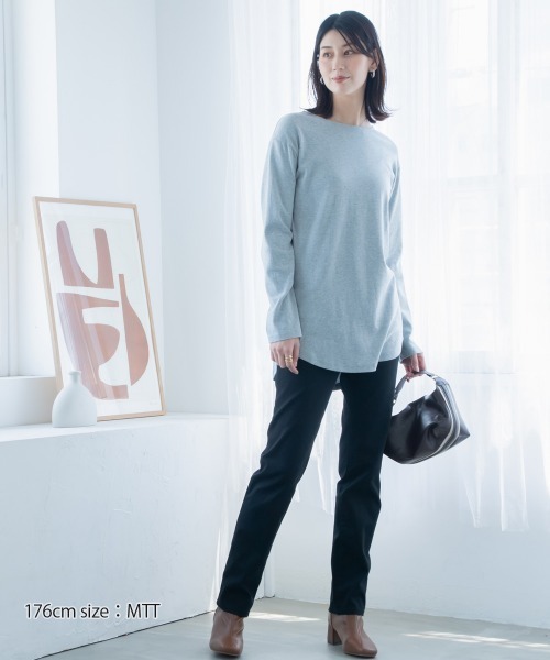高身長 綿100％ラウンドヘムロング丈Tシャツ （トールサイズ）（T