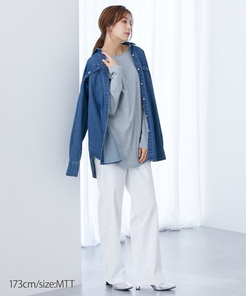 slattgir(スラットジール)の「高身長 綿100%ラウンドヘムロング丈Tシャツ (トールサイズ)(Tシャツ/カットソー・レディース・オフホワイト/ブラック/グリーン/カーキ/杢グレー/ワインレッド/ブルー・3L/LL/4L/L/M/5L)」の21枚目の写真