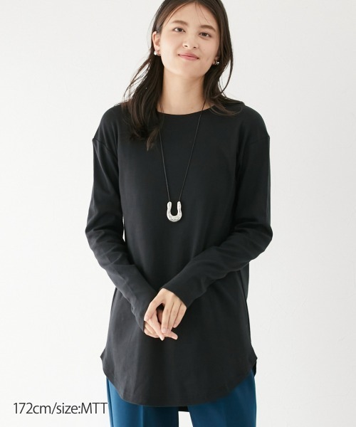 高身長 綿100％ラウンドヘムロング丈Tシャツ （トールサイズ