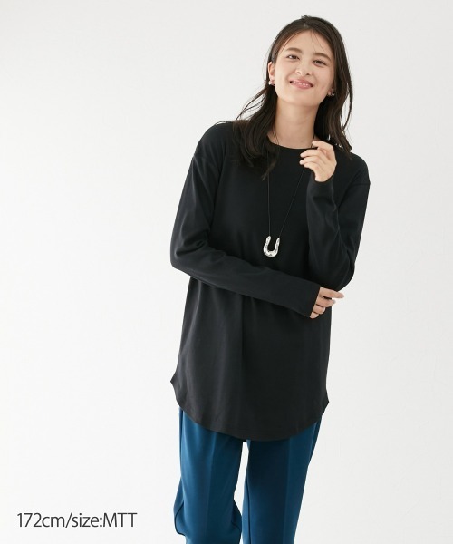 slattgir(スラットジール)の「高身長 綿100%ラウンドヘムロング丈Tシャツ (トールサイズ)(Tシャツ/カットソー・レディース・オフホワイト/ブラック/グリーン/カーキ/杢グレー/ワインレッド/ブルー・3L/LL/4L/L/M/5L)」の19枚目の写真