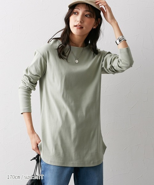 slattgir(スラットジール)の「高身長 綿100%ラウンドヘムロング丈Tシャツ (トールサイズ)(Tシャツ/カットソー・レディース・オフホワイト/ブラック/グリーン/カーキ/杢グレー/ワインレッド/ブルー・3L/LL/4L/L/M/5L)」の15枚目の写真