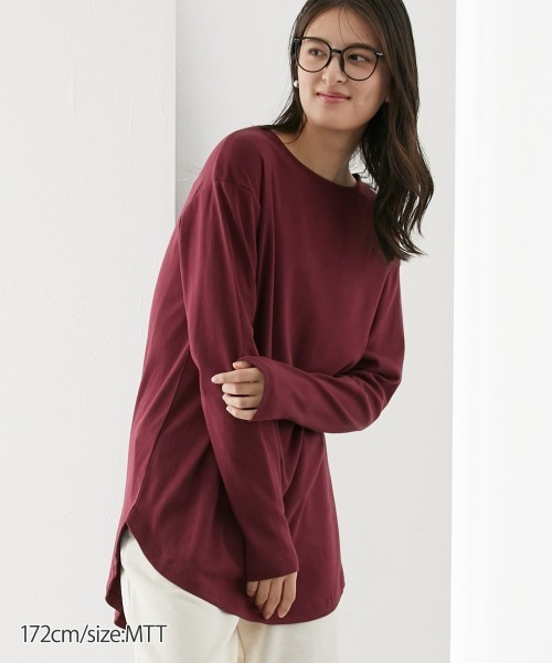 slattgir(スラットジール)の「高身長 綿100%ラウンドヘムロング丈Tシャツ (トールサイズ)(Tシャツ/カットソー・レディース・オフホワイト/ブラック/グリーン/カーキ/杢グレー/ワインレッド/ブルー・3L/LL/4L/L/M/5L)」の14枚目の写真