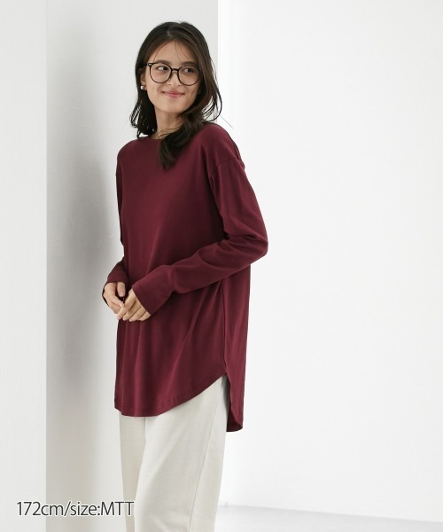 slattgir(スラットジール)の「高身長 綿100%ラウンドヘムロング丈Tシャツ (トールサイズ)(Tシャツ/カットソー・レディース・オフホワイト/ブラック/グリーン/カーキ/杢グレー/ワインレッド/ブルー・3L/LL/4L/L/M/5L)」の13枚目の写真