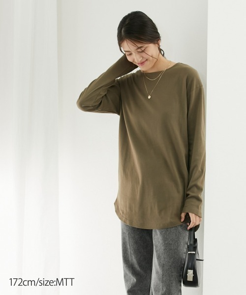 セール】高身長 綿100％ラウンドヘムロング丈Tシャツ （トール