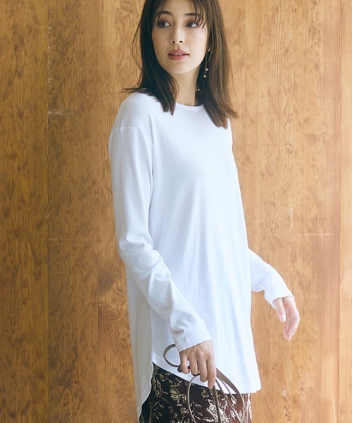 高身長 綿100％ラウンドヘムロング丈Tシャツ （トールサイズ