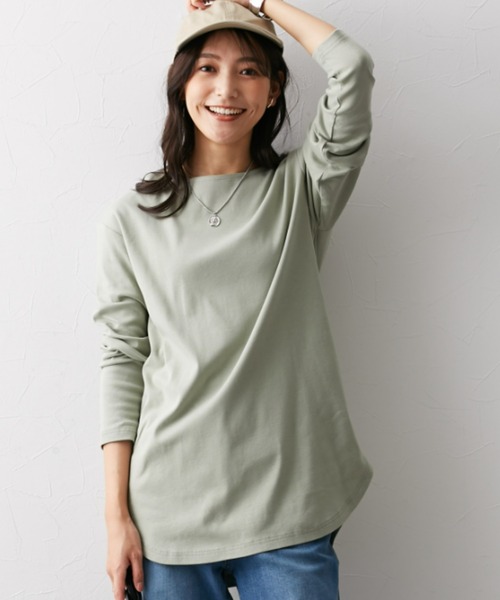 セール】高身長 綿100％ラウンドヘムロング丈Tシャツ （トール