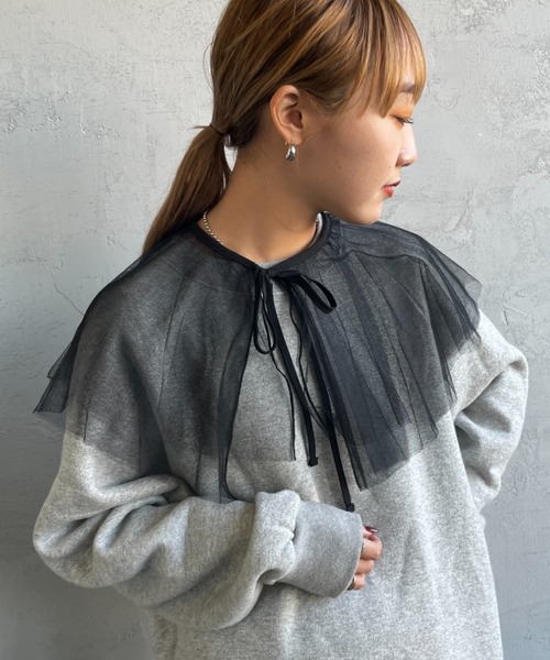 JF Ready Made（ジェイエフレディメイド）の「[Jf Ready Made/ジェイエフレディメイド] チュールラッフル 2WAY付け襟（付け襟・レディース・ブラック/オフホワイト・F）」の2枚目の写真