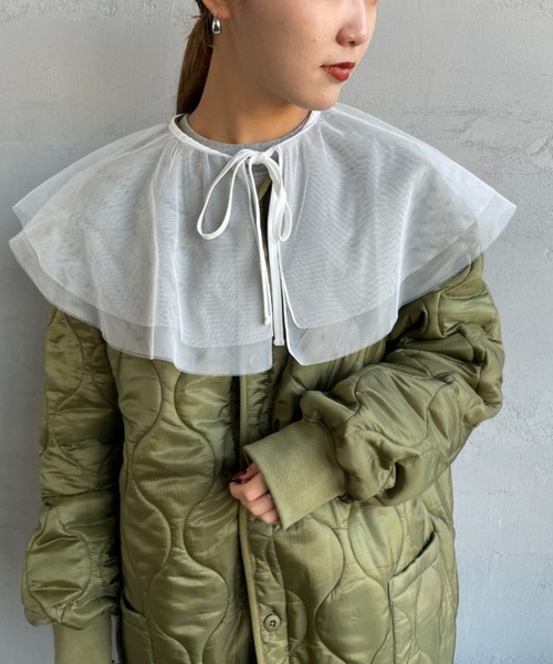 JF Ready Made（ジェイエフレディメイド）の「[Jf Ready Made/ジェイエフレディメイド] チュールラッフル 2WAY付け襟（付け襟・レディース・ブラック/オフホワイト・F）」の3枚目の写真