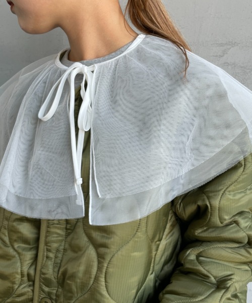 JF Ready Made（ジェイエフレディメイド）の「[Jf Ready Made/ジェイエフレディメイド] チュールラッフル 2WAY付け襟（付け襟・レディース・ブラック/オフホワイト・F）」の7枚目の写真