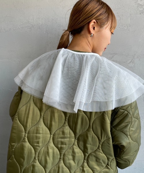 JF Ready Made（ジェイエフレディメイド）の「[Jf Ready Made/ジェイエフレディメイド] チュールラッフル 2WAY付け襟（付け襟・レディース・ブラック/オフホワイト・F）」の6枚目の写真