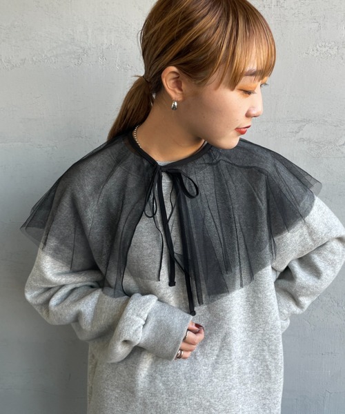 JF Ready Made（ジェイエフレディメイド）の「[Jf Ready Made/ジェイエフレディメイド] チュールラッフル 2WAY付け襟（付け襟・レディース・ブラック/オフホワイト・F）」の14枚目の写真