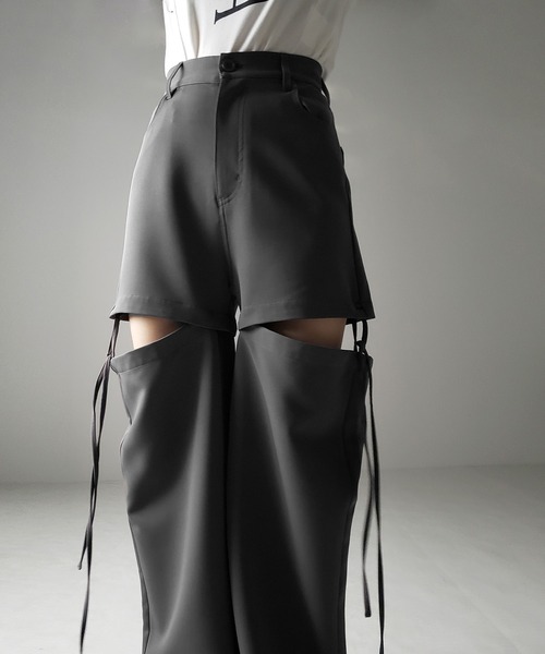 me+em select（ミームセレクト）の「※※【 ３WAY 】ストラップリボンカットアウトハイウエストワイドスラックスパンツ（スラックス・レディース・ピンク/チャコール/アイボリー/ブラック・LARGE/MEDIUM/SMALL）」の10枚目の写真