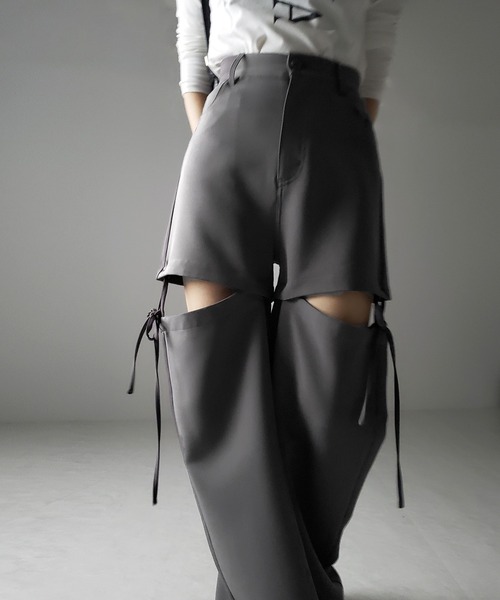 me+em select（ミームセレクト）の「※※【 ３WAY 】ストラップリボンカットアウトハイウエストワイドスラックスパンツ（スラックス・レディース・ピンク/チャコール/アイボリー/ブラック・LARGE/MEDIUM/SMALL）」の11枚目の写真