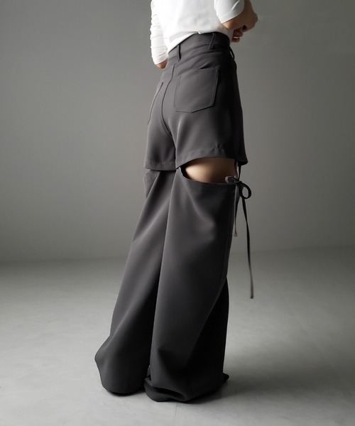 me+em select（ミームセレクト）の「※※【 ３WAY 】ストラップリボンカットアウトハイウエストワイドスラックスパンツ（スラックス・レディース・ピンク/チャコール/アイボリー/ブラック・LARGE/MEDIUM/SMALL）」の15枚目の写真