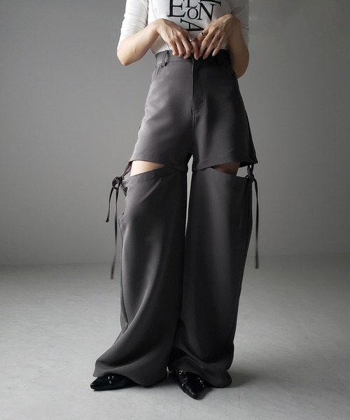 me+em select（ミームセレクト）の「※※【 ３WAY 】ストラップリボンカットアウトハイウエストワイドスラックスパンツ（スラックス・レディース・ピンク/チャコール/アイボリー/ブラック・LARGE/MEDIUM/SMALL）」の16枚目の写真