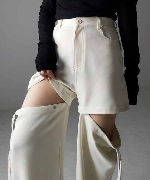 me+em select（ミームセレクト）の「※※【 ３WAY 】ストラップリボンカットアウトハイウエストワイドスラックスパンツ（スラックス・レディース・ピンク/チャコール/アイボリー/ブラック・LARGE/MEDIUM/SMALL）」の6枚目の写真