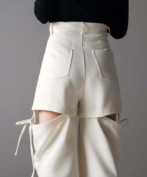 me+em select（ミームセレクト）の「※※【 ３WAY 】ストラップリボンカットアウトハイウエストワイドスラックスパンツ（スラックス・レディース・ピンク/チャコール/アイボリー/ブラック・LARGE/MEDIUM/SMALL）」の9枚目の写真