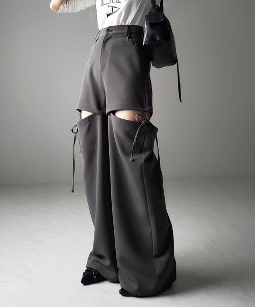 me+em select（ミームセレクト）の「※※【 ３WAY 】ストラップリボンカットアウトハイウエストワイドスラックスパンツ（スラックス・レディース・ピンク/チャコール/アイボリー/ブラック・LARGE/MEDIUM/SMALL）」の12枚目の写真