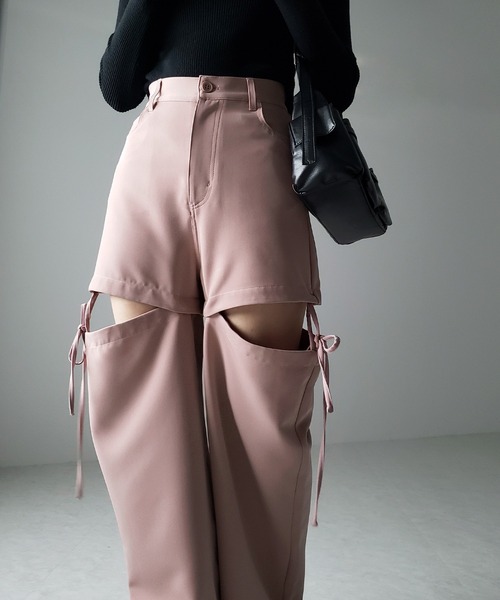 me+em select（ミームセレクト）の「※※【 ３WAY 】ストラップリボンカットアウトハイウエストワイドスラックスパンツ（スラックス・レディース・ピンク/チャコール/アイボリー/ブラック・LARGE/MEDIUM/SMALL）」の17枚目の写真