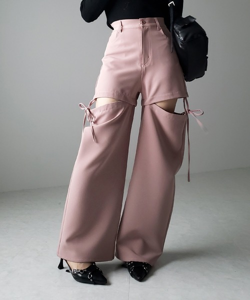 me+em select（ミームセレクト）の「※※【 ３WAY 】ストラップリボンカットアウトハイウエストワイドスラックスパンツ（スラックス・レディース・ピンク/チャコール/アイボリー/ブラック・LARGE/MEDIUM/SMALL）」の18枚目の写真