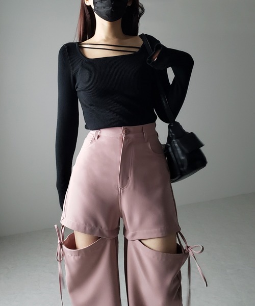 me+em select（ミームセレクト）の「※※【 ３WAY 】ストラップリボンカットアウトハイウエストワイドスラックスパンツ（スラックス・レディース・ピンク/チャコール/アイボリー/ブラック・LARGE/MEDIUM/SMALL）」の20枚目の写真