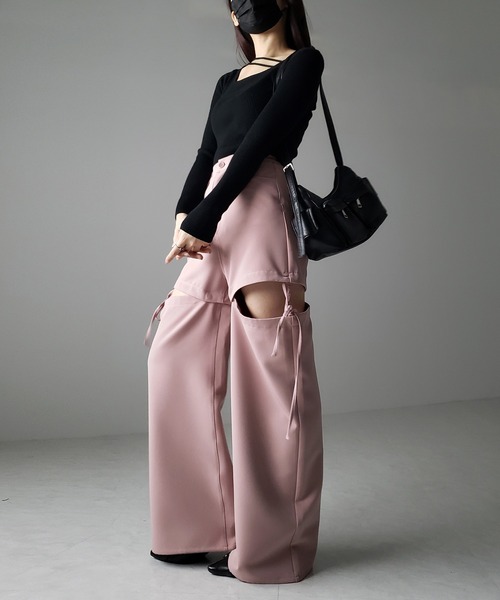 me+em select（ミームセレクト）の「※※【 ３WAY 】ストラップリボンカットアウトハイウエストワイドスラックスパンツ（スラックス・レディース・ピンク/チャコール/アイボリー/ブラック・LARGE/MEDIUM/SMALL）」の22枚目の写真