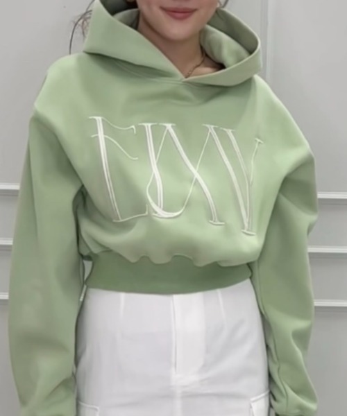 25SS 新品 EIMY ISTOIRE エイミー イストワール ロゴカーデ セール】EIMYロゴボンディングフーディー（パーカー）｜EIMY