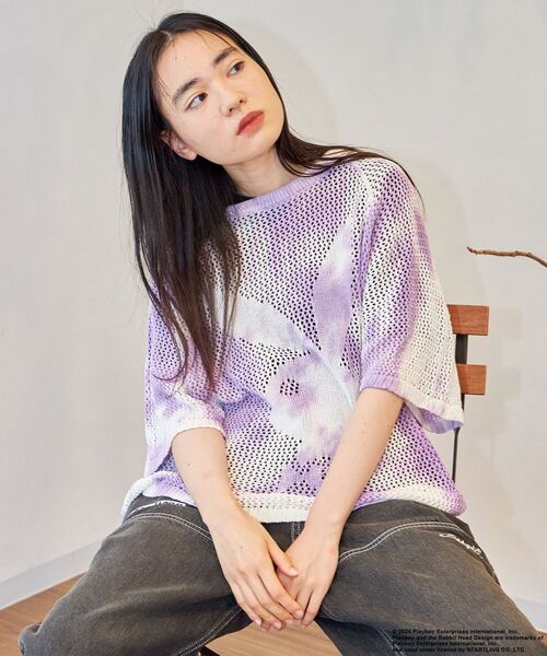 PLAYBOY(プレイボーイ)の「【SEQUENZ】PBHC TIE-DYE KNIT S/S TEE / 半袖 PLAYBOY×SEQUENZ メッシュニット ブランドロゴ ビックサイズ バニー ラビット ヘッド(ニット/セーター・メンズ・チャコール/パープル系その他3/ブルーグレー・MEDIUM/LARGE/X-LARGE)」の16枚目の写真